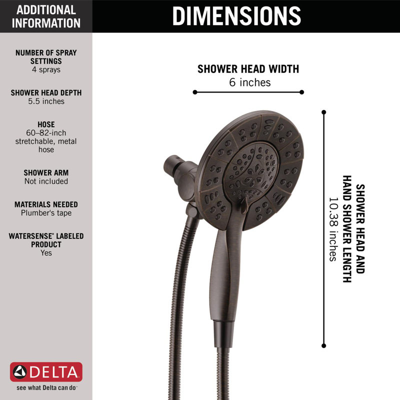 In2ition 4-Setting Dual Shower Head with Handheld Spray, Hand Shower 1.75 GPM, Venetian Bronze