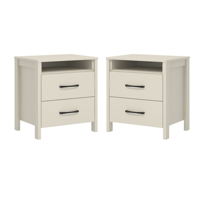 Ensemble de 2 tables de chevet modernes à 2 tiroirs Chabot, Ivory