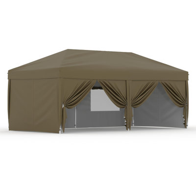 10x20 Heavy Duty Pop Up Canopy with 6 Sidewalls, One Push Setup, Adjustable Height, Portable Tent with Roller Bag, Sandbags