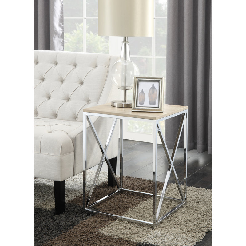 Table de bout Carrollton, Blanc patiné / chrome