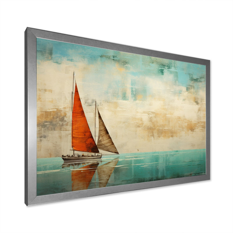 Bateau abstrait côtier III - reproduction d'art sur toile, H 30 po x l 40 po x P 1,5 po, Cadre photo argenté