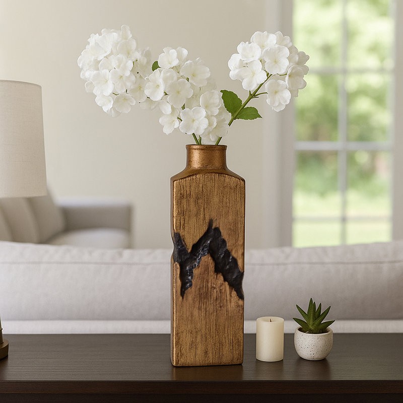 Artistic Table Vase With Fractured Finish For Home Decor - Elegant Tall Flower Vase In Rectangular Shape For Decorative Vases