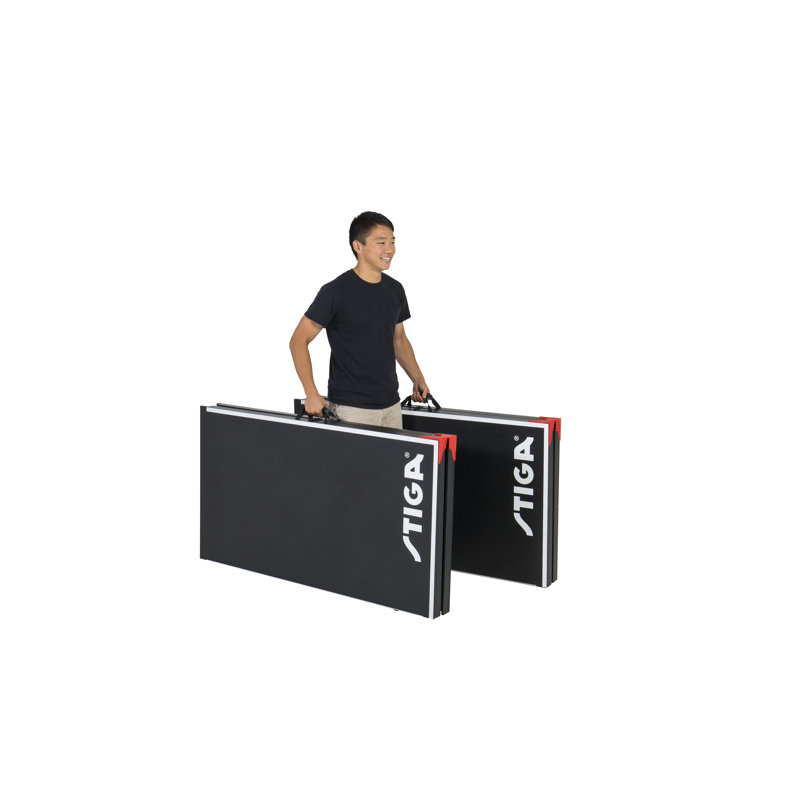 Foldable Black and Red Engineered Wood Table Tennis Table with Net