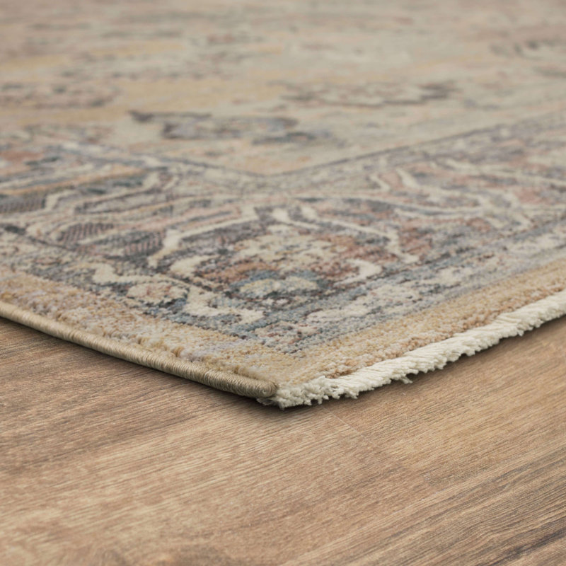 Echo Damask Beige and Gray Synthetic Rectangular Rug