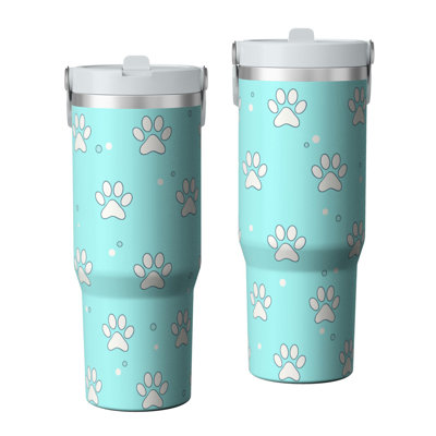 30 oz Tumbler  with Lid and handle  Stainless steel  Insulated tumblers  Cute water bottle with Flip(paw print)