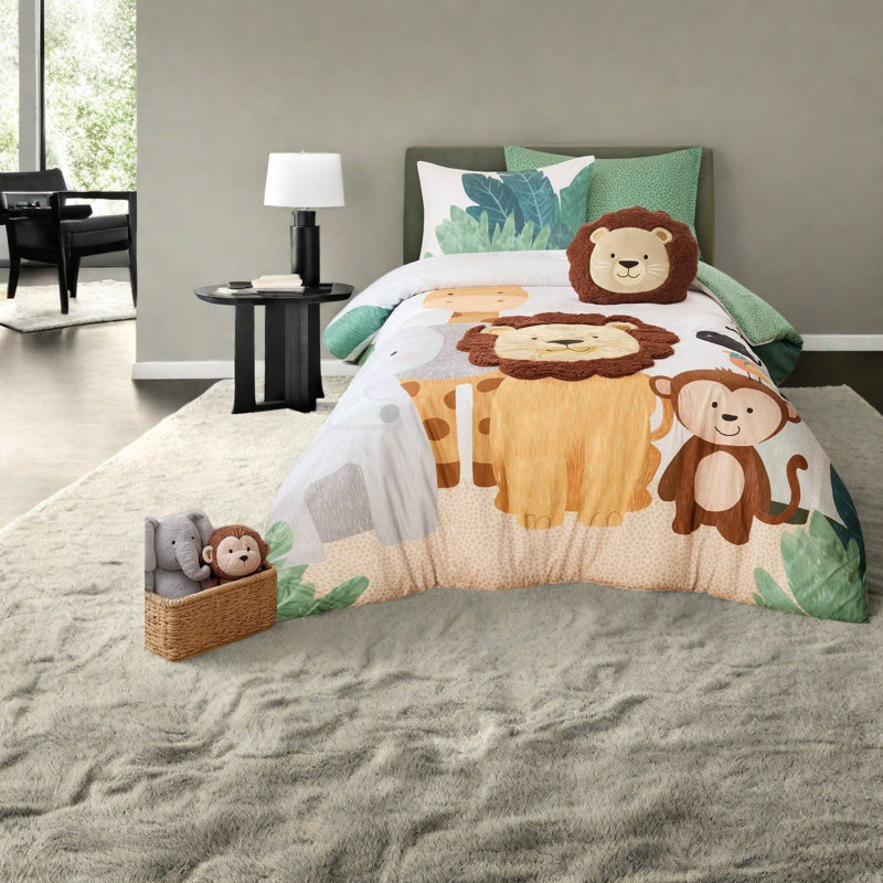 Safari Bedding Sets, Twin/Twin XL Microfiber Comforter with Lion Pillow