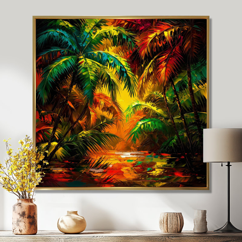 Tropical Rainforest Palm Trees I - Art mural imprimé forêt tropicale, Impression dans un cadre flottant sans passe-parto