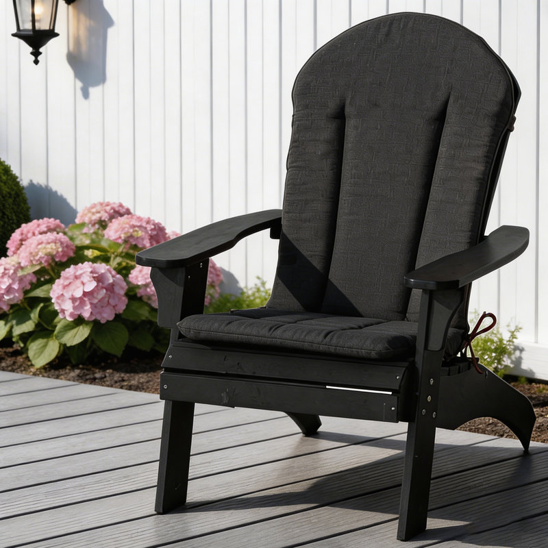 Coussin pour chaise de patio 20 po x 50 po, coussin pour chaise Adirondack avec attaches (ensemble de 4), Black, 4