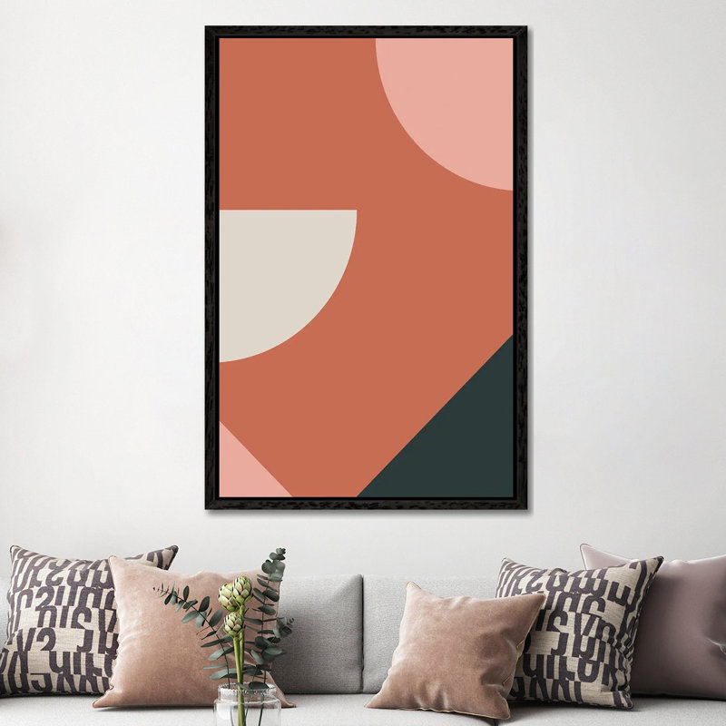 Abstract Geometric XXVII Red - Print on Canvas, Black Framed, 66.04 cm H x 45.72 cm W x 3.175 cm D