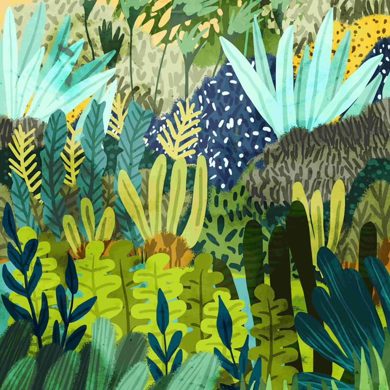 «Wild Jungle», peinture sur bois, impression sur toile tendue, L 12 po x H 12 po