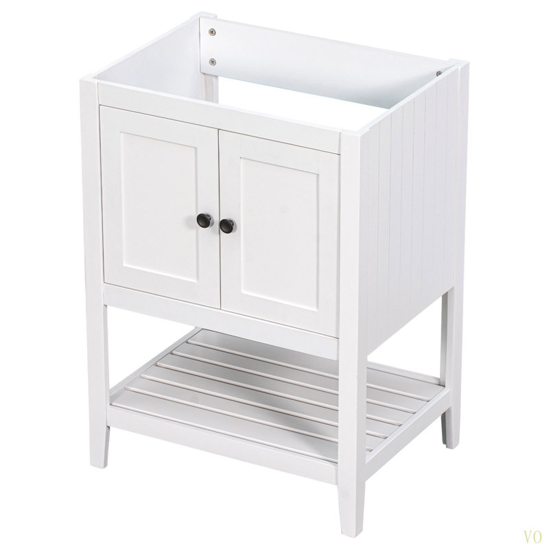 Base de meuble-lavabo 24 po seulement, structure en bois massif, armoire de rangement avec portes et tablette ouverte
