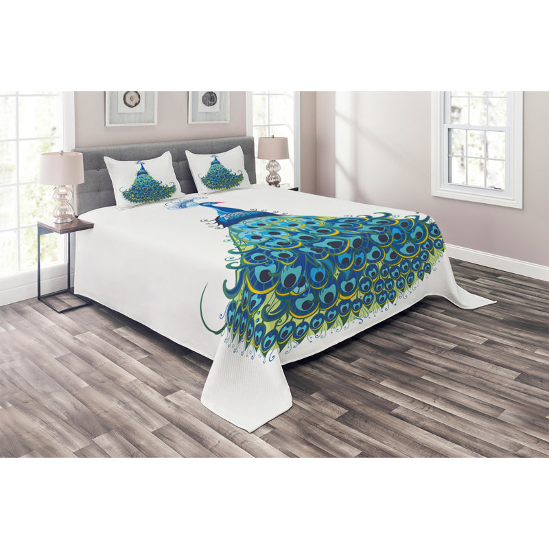 Peacock Eclectic Polyester Coverlet, King Bedspread + 2 Shams