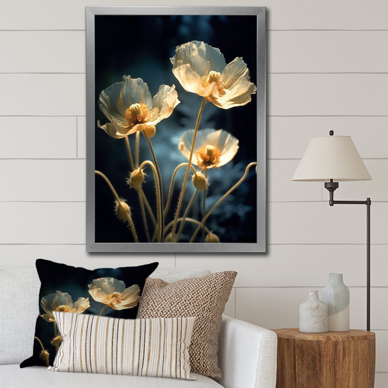 «Cream Vibrant Poppies II», reproduction sur toile, H 20 po x l 12 po x P 1 po, Cadre simple argenté