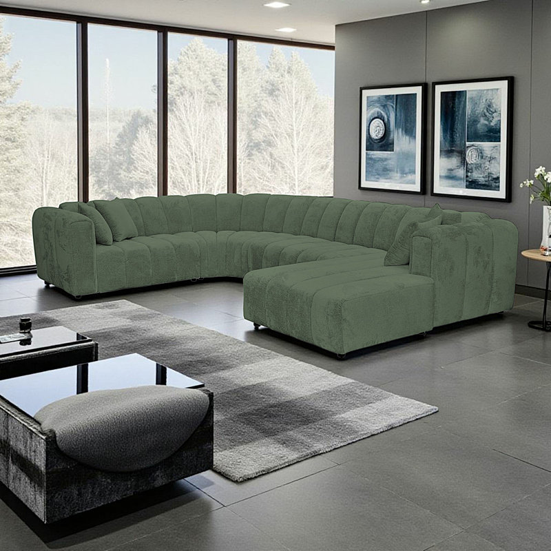 5 Seater Corner Sofa, Right Hand Facing, Green