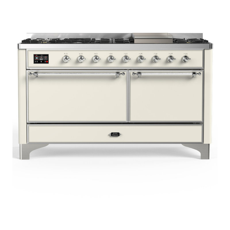 Majestic III Series 60 Inch Dual Fuel Range with 7 Sealed Burners, Griddle, in Stainless Steel (Liquid Propane, Brass Trim)