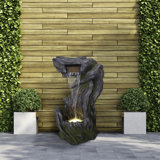 Waterfall in Realistic Tree Bark Fountain with LED Lights