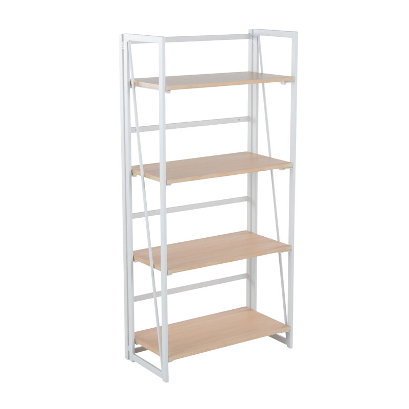 Bibliothèque contemporaine en métal peint blanc et bois naturel
