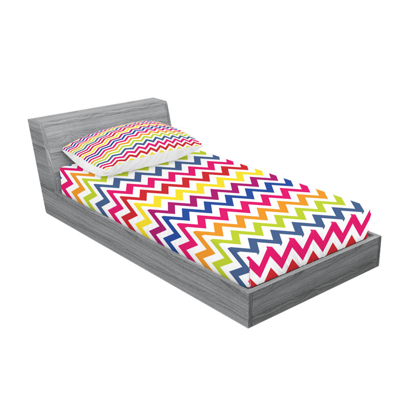 Multicolore drap-housse et taies décoratives Ambesonne, Ensemble de draps pour lit simple + 3 pièces supp