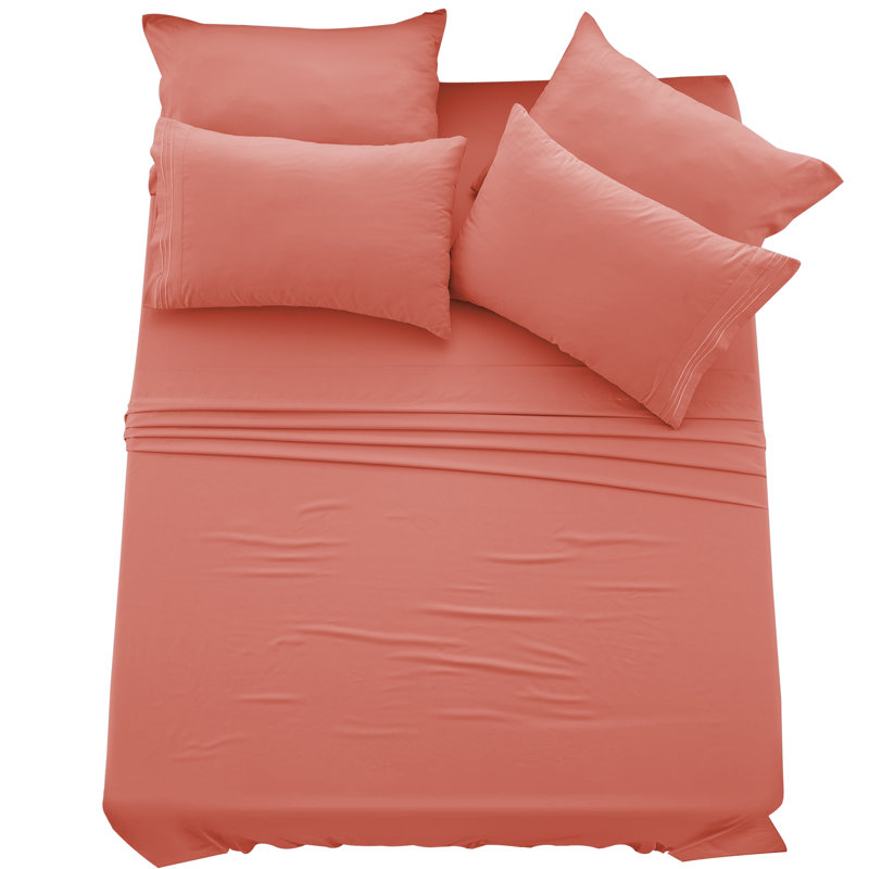 Ensemble de draps en microfibre 6 pièces Lux Decor, Ensemble de draps pour lit double + un drap-housse, Corail
