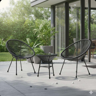 3-Piece Acapulco Wicker Patio Bistro Set With 2 Chairs & Glass Table