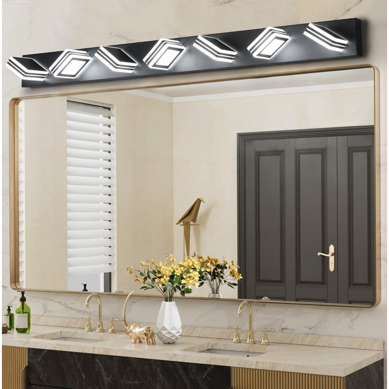 Meuble-lavabo rotatif à 7 lumières DEL sur miroir Chrome, H 4,3 po x l 45,3 po x P 4,8 po, Chrome, Stainless Steel, 7