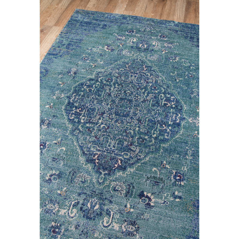 Tapis bleu sarcelle Moscow Loom, Tapis de couloir 2 pi 3 po x 7 pi 6 po