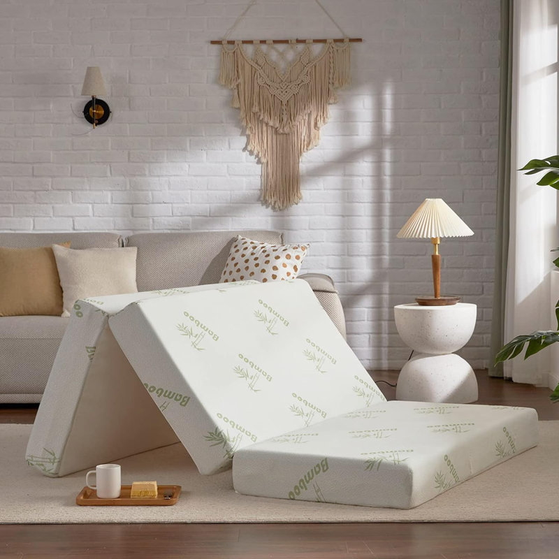 Memory Foam Folding Mattress With Storage Bag, 4 Inch Foldable Mattress Trifold Mattress Topper, Certipur-US Certified Floor Mattress Guest Bed With Cooling Cover &Waterproof Lining