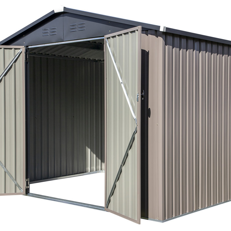 Tan 6' x 8' Galvanized Steel Outdoor Storage Shed with Lockable Doors
