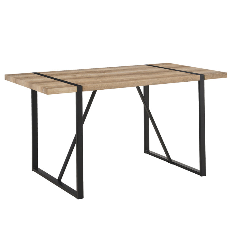 55" Rectangular Dining Table For 4-6 Persons, Modern Rustic Industrial Style With 1.5" Thick Wood Tabletop And Black Metal Legs, Stain-, Easy Assembly Table, X 32.2" 30.6", Tabletop, Stable