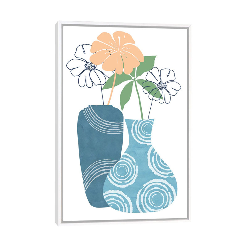 «Blue Decorative Pots II», reproduction d'art murale - toile encadrée, H 48 po x l 32 po, Blanc