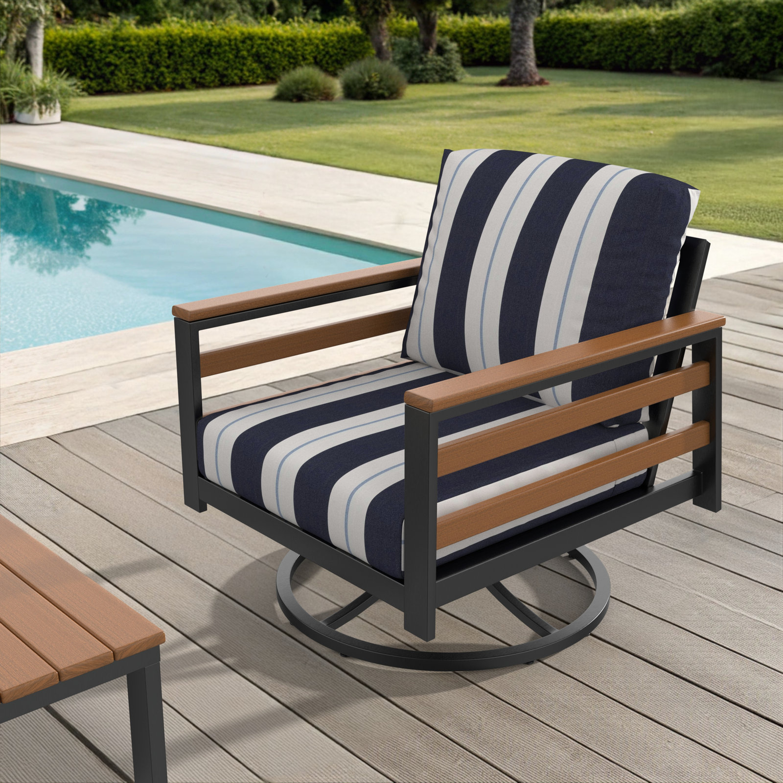 Townsend Sunbrella® Metal Swivel Patio Rocking Chair, Sunbrella Relate Harbor, Brown