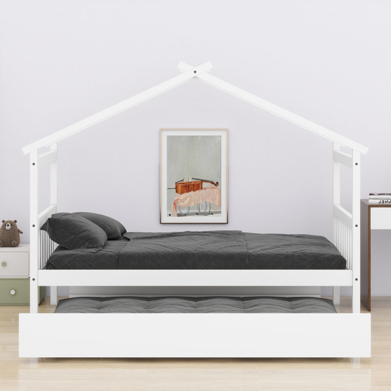 Lit en bois avec couchette, Blanc