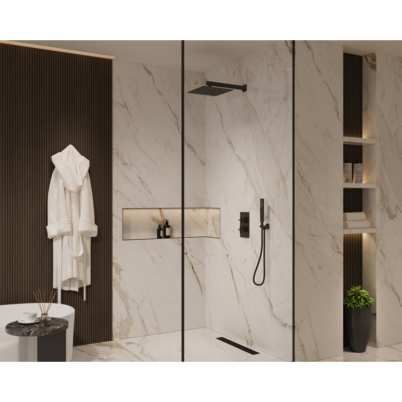  Pomme de douche carrée 12 po avec soupape d'équilibrage de la pression de la douche à main Rugen, Noir mat