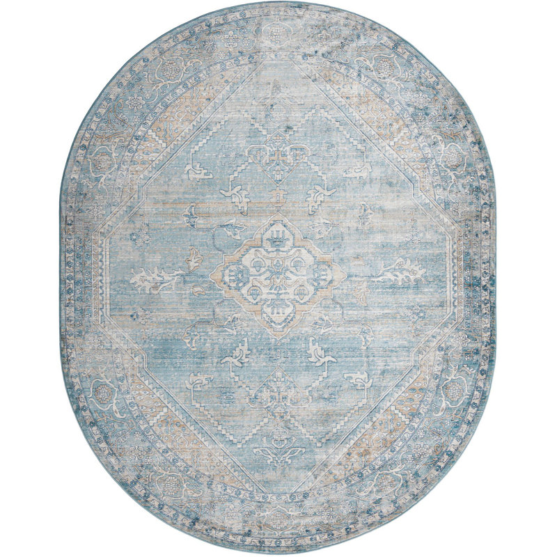 Tapis traditionnel Orea bleu-brun clair, Ovale 7 pi 10 po x 10 pi 2 po