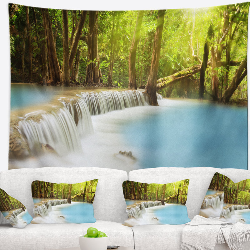 Paysage cascade de huai mae kamin tapisserie, H 50 po x l 60 po