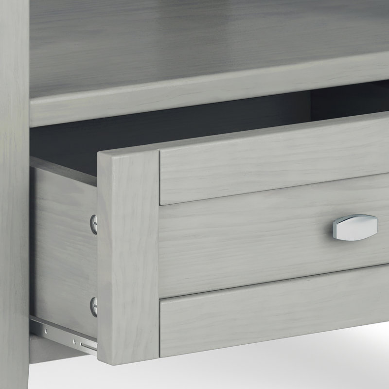 Fog Grey Solid Wood End Table with Storage Drawer