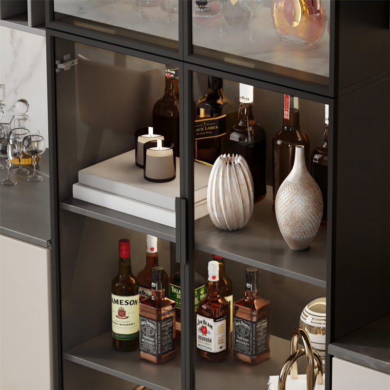 Grande armoire de salle à manger avec lumières DEL et portes en verre Beyzanur