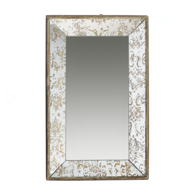 20" X 12" Antique Silver Rectangle Mirror With Floral Accents, Mirrored Display Tray, Hanging Wall Mirror