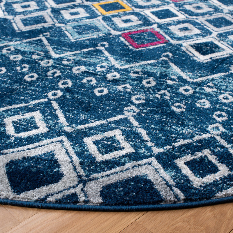 Aird Performance Southwestern Rug, Round 6'7", Navy/Turquoise