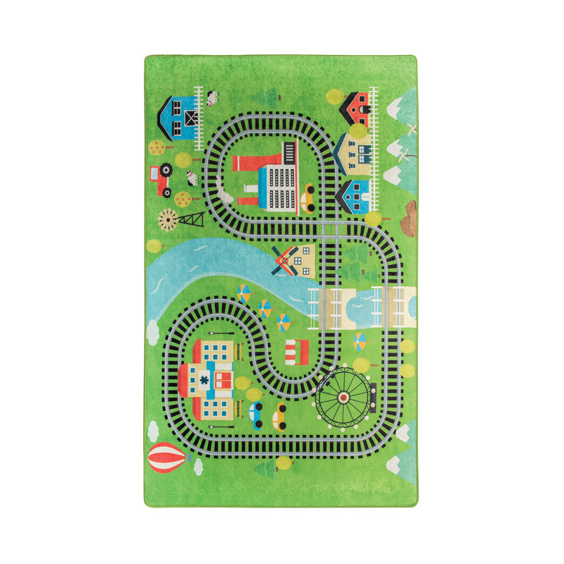 Tapis rectangulaire vert en velours tissé à la machine Mohonk, Rectangle 6 pi 7 po x 9 pi 6 po