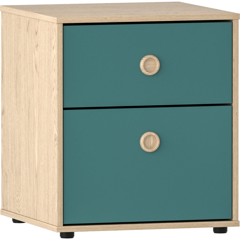 Kayshia 2 Drawer Bedside Table, Blue/Oak