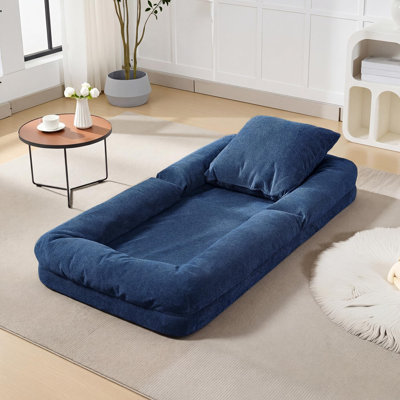 Human Dog Bed for Adults and Pets, 5-Position Adjustable Floor Lounge Chair with 2 Pillows, Chenille Fabric, Blue