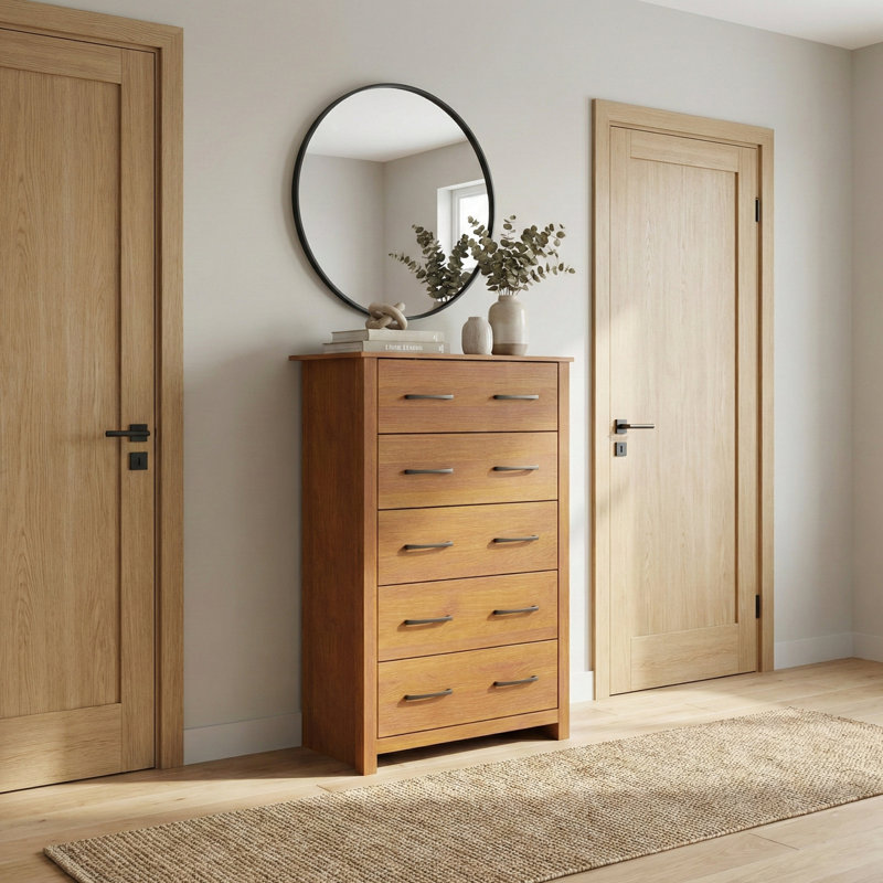 Commode 5 tiroirs H 46,7 po Walter, Noyer ambré