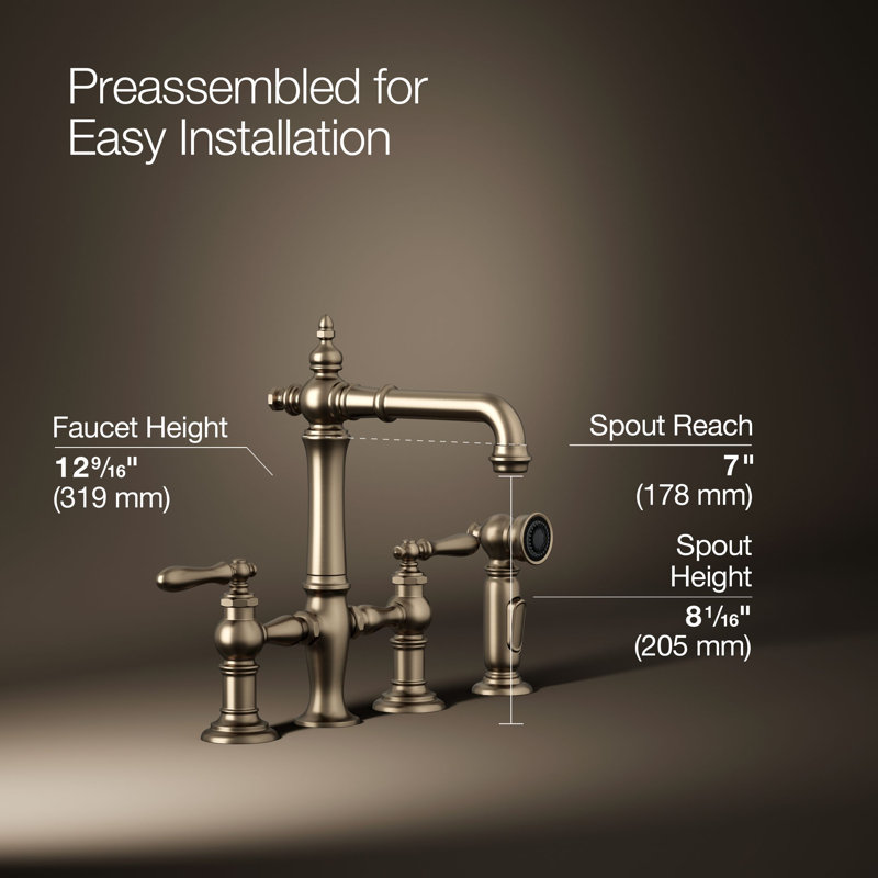 Artifacts® Bridge Faucet with Side Spray, Lever Handle, Vibrant Brushed Bronze