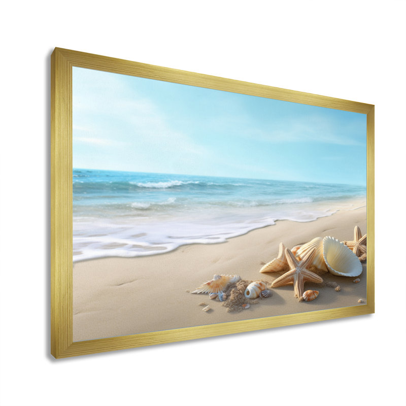 Étoile de mer et coquillages IV - impression, H 34 po x l 44 po x P 1,5 po, Encadrement doré