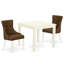 Ensemble de coin-repas 3 pièces pour petits espaces comprenant une table de salle à manger carrée et 2 chaises Parson rembourrées en tissu brun, lin blanc-187324488-187324489-243058056