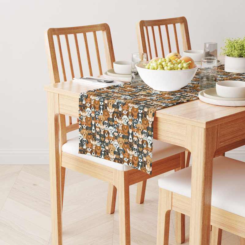 Table Runner, 100% Cotton, 16X72", Cheerful Dogs, 90" L x 16" W