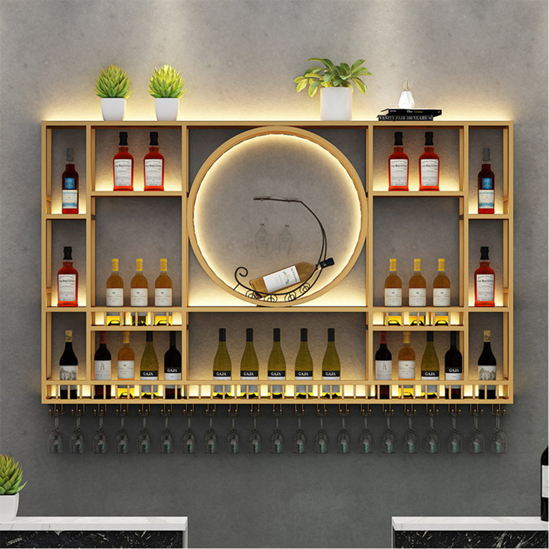Circle Wall Mounted Wine Rack, Gold, 47.2" H x 62.9" W x 7.8" D