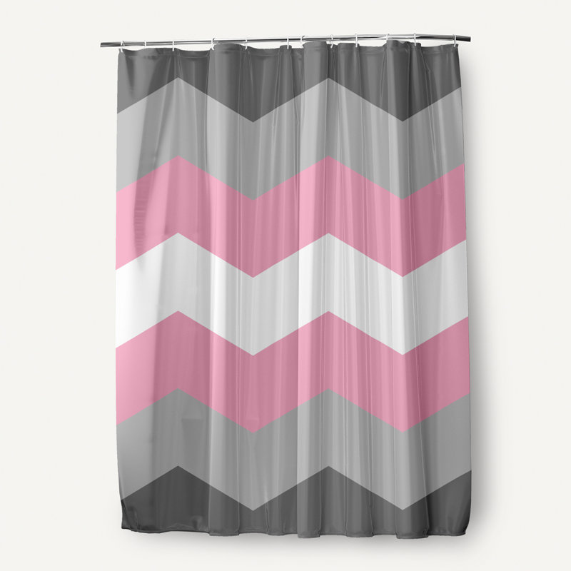 Rideau de douche en polyester à chevrons, Gris / blanc / rose