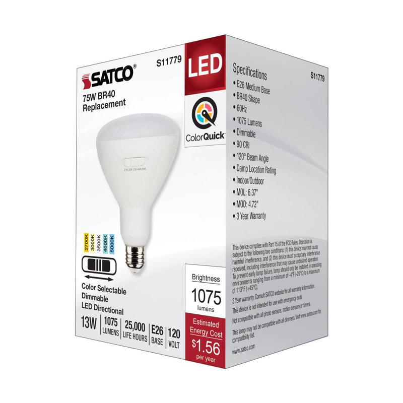 8.5 Watt (65 Watt Equivalent), BR30 LED, Dimmable Light Bulb, Selectable CCT E26/Medium (Standard) Base, 13 W